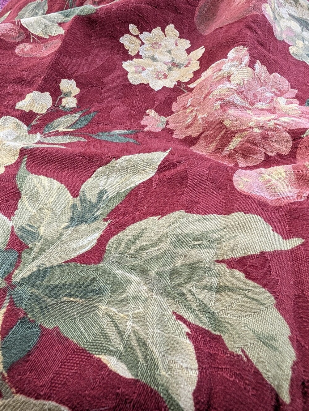 C20 Floral Jacquard Fabric in Burgundy and Sage